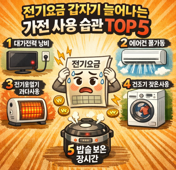 "전기세 폭탄 주범" 나도 모르게 돈 새나가는 가전 습관 TOP 5 2 전기요금 갑자기 늘어나는 가전 사용 습관